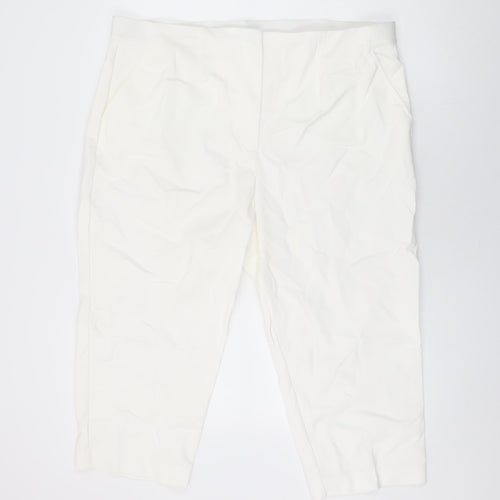 Marks and Spencer Womens White Cotton Cropped Trousers Size 22 L22 in Regular Zip