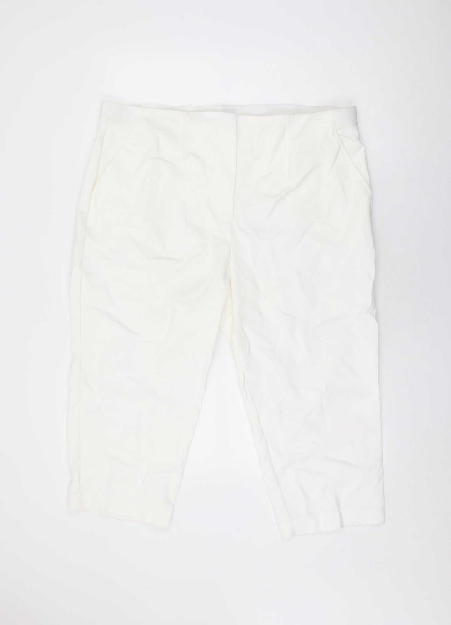 Marks and Spencer Womens White Cotton Cropped Trousers Size 22 L22 in Regular Zip