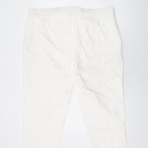 Marks and Spencer Womens White Cotton Cropped Trousers Size 22 L22 in Regular Zip