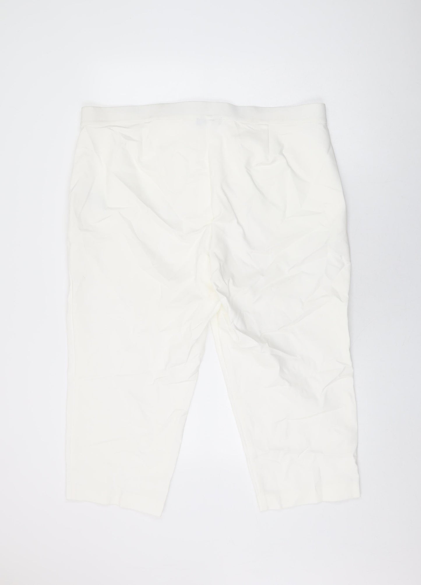 Marks and Spencer Womens White Cotton Cropped Trousers Size 22 L22 in Regular Zip