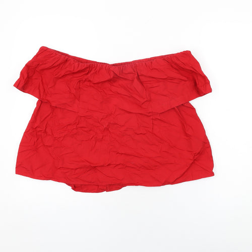 Topshop Womens Red Cotton Basic T-Shirt Size 10 Off the Shoulder