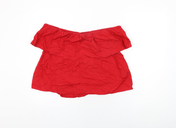 Topshop Womens Red Cotton Basic T-Shirt Size 10 Off the Shoulder