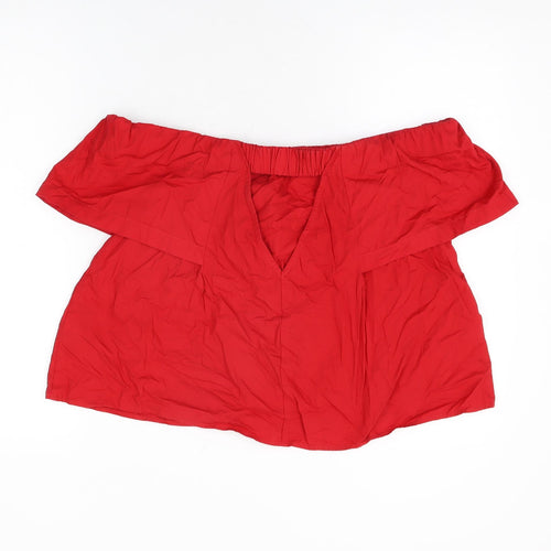 Topshop Womens Red Cotton Basic T-Shirt Size 10 Off the Shoulder