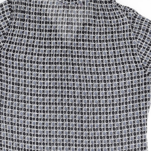 Petite Womens Black Geometric Polyester Basic Button-Up Size 10 Collared