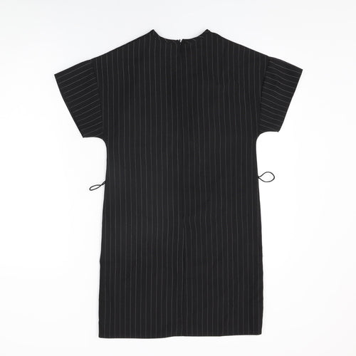 PRETTYLITTLETHING Womens Black Striped Polyester Shift Size 6 Round Neck Zip