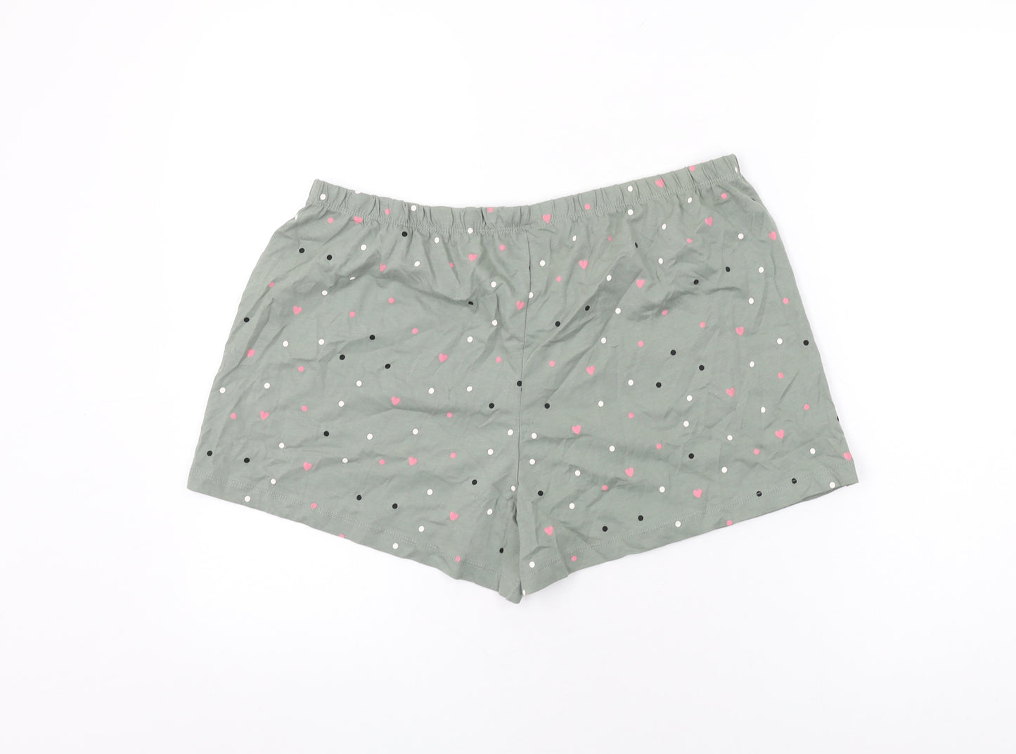 Marks and Spencer Womens Green Polka Dot Cotton Top Sleep Shorts Size L