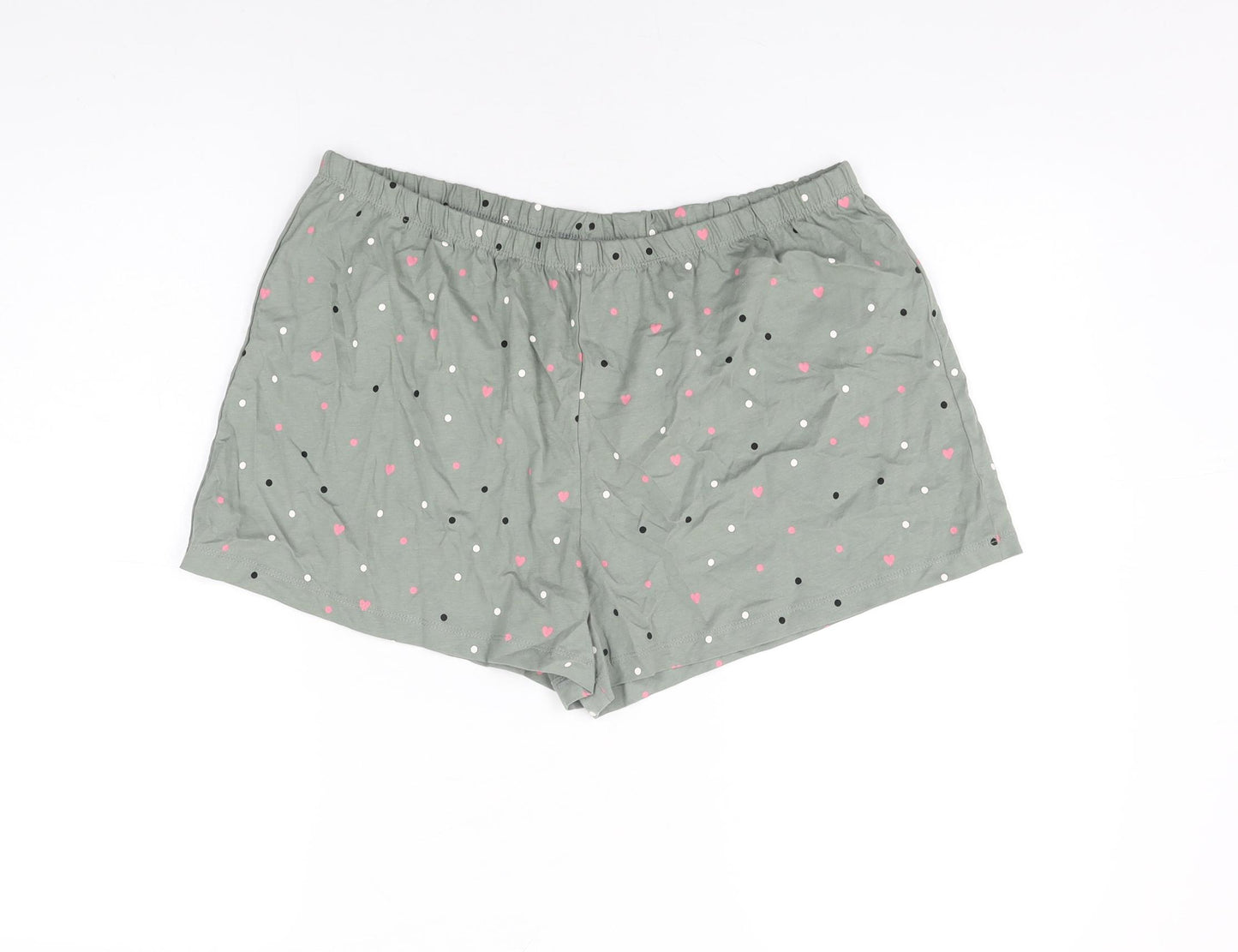 Marks and Spencer Womens Green Polka Dot Cotton Top Sleep Shorts Size L