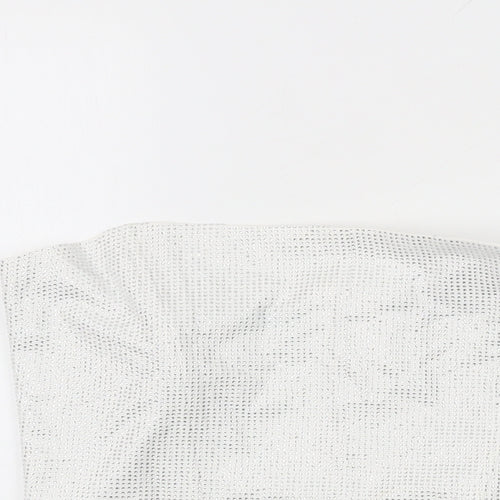 Zara Womens White Geometric Polyester Basic T-Shirt Size M Off the Shoulder
