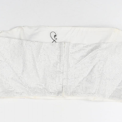 Zara Womens White Geometric Polyester Basic T-Shirt Size M Off the Shoulder