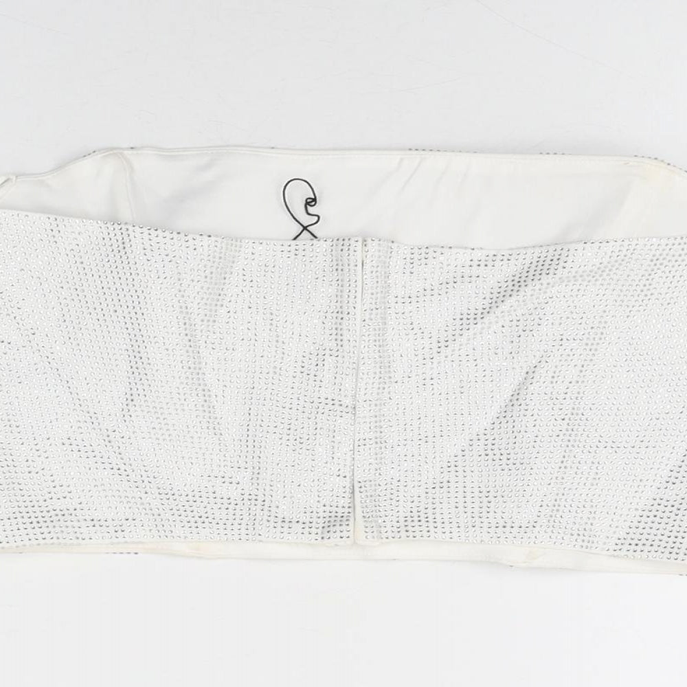 Zara Womens White Geometric Polyester Basic T-Shirt Size M Off the Shoulder