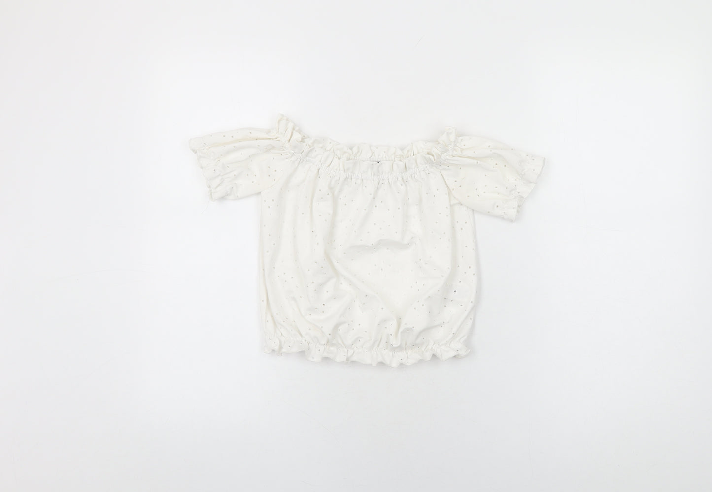 M&Co Girls White Geometric Polyester Basic T-Shirt Size 12 Years Off the Shoulder Pullover