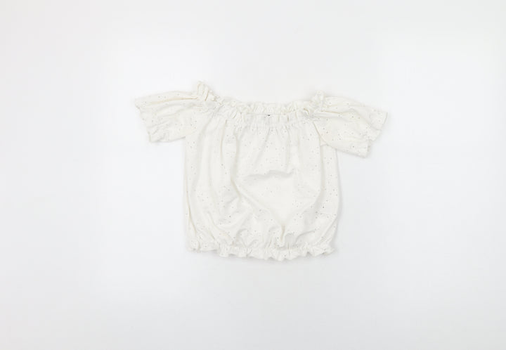 M&Co Girls White Geometric Polyester Basic T-Shirt Size 12 Years Off the Shoulder Pullover