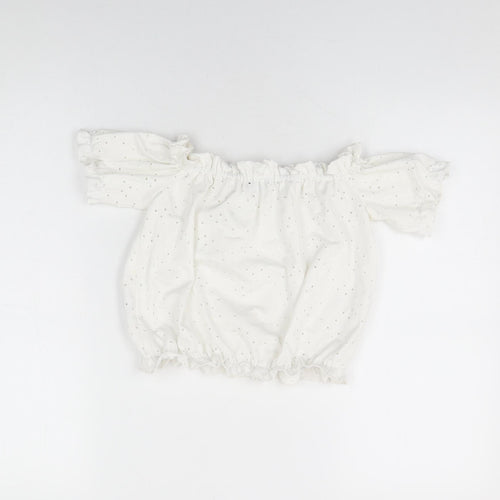 M&Co Girls White Geometric Polyester Basic T-Shirt Size 12 Years Off the Shoulder Pullover