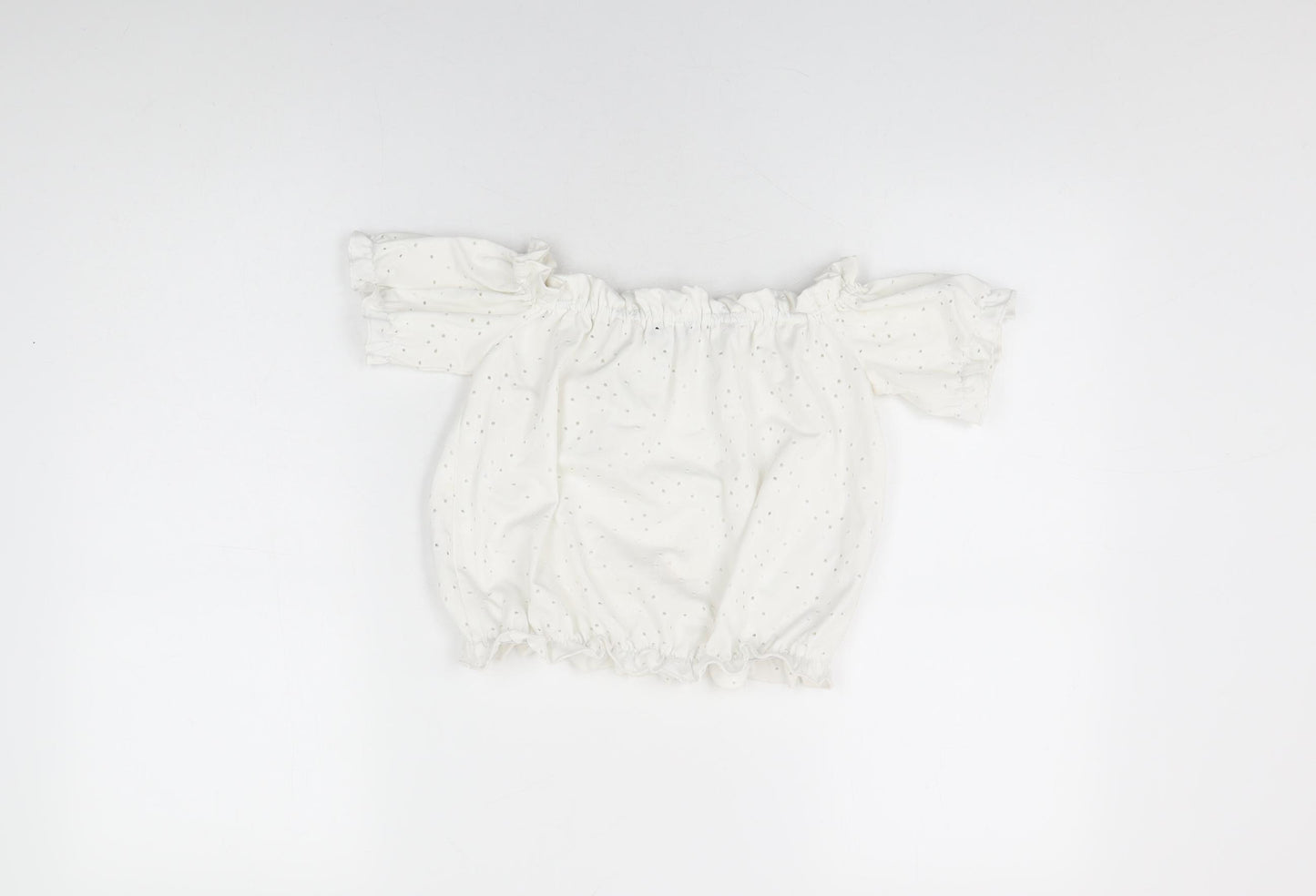 M&Co Girls White Geometric Polyester Basic T-Shirt Size 12 Years Off the Shoulder Pullover