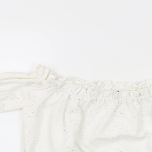 M&Co Girls White Geometric Polyester Basic T-Shirt Size 12 Years Off the Shoulder Pullover