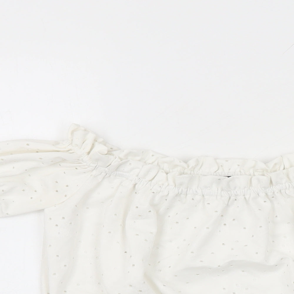 M&Co Girls White Geometric Polyester Basic T-Shirt Size 12 Years Off the Shoulder Pullover