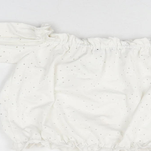 M&Co Girls White Geometric Polyester Basic T-Shirt Size 12 Years Off the Shoulder Pullover