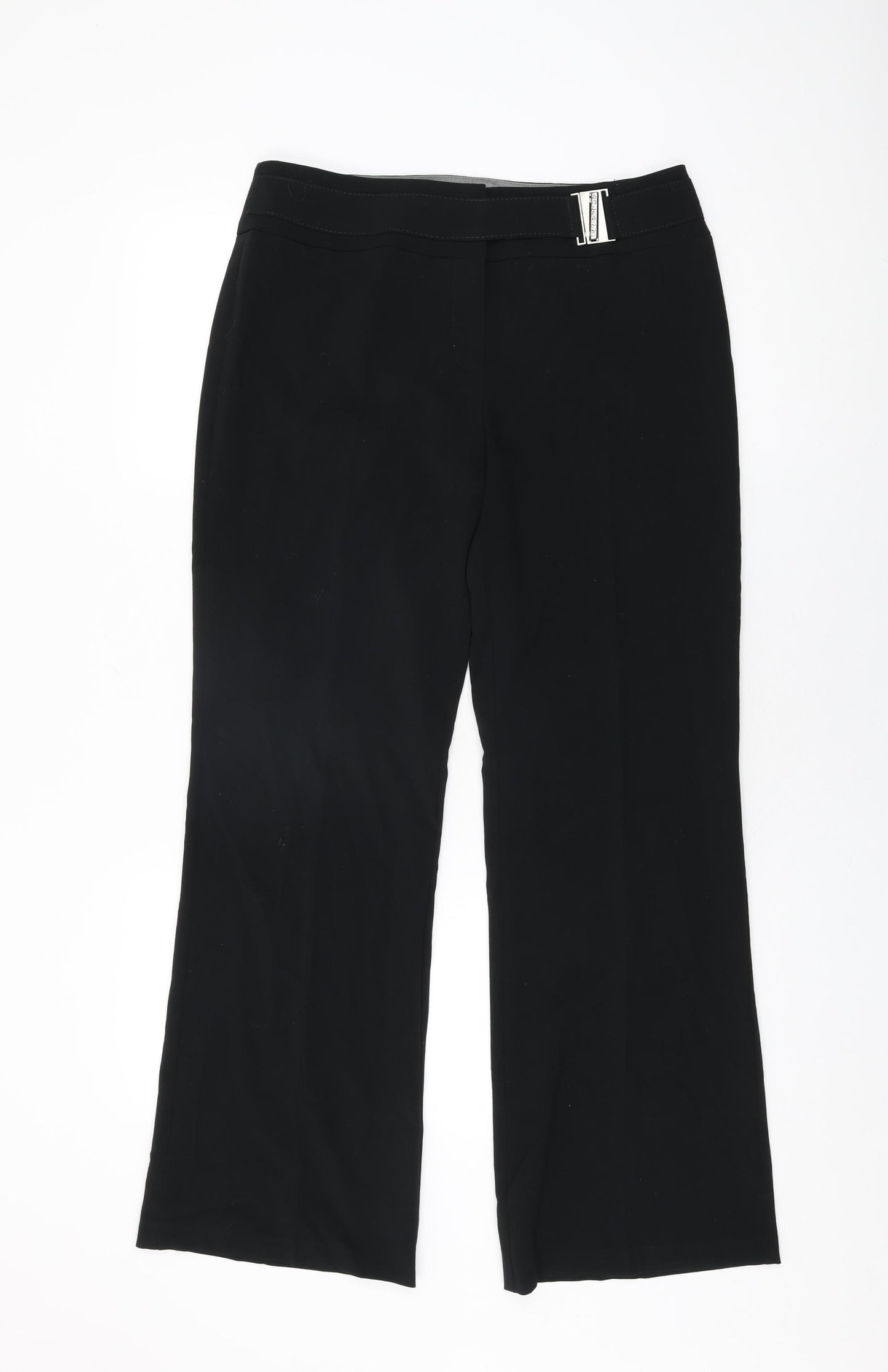 Marks and Spencer Womens Black Polyester Trousers Size 12 L31 in Regular Zip