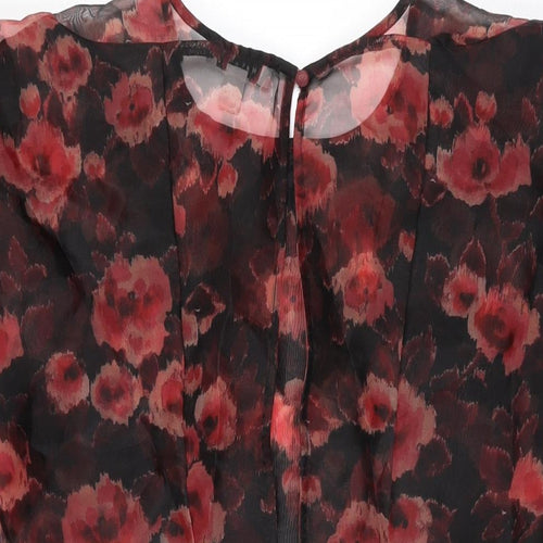 Topshop Womens Black Floral Polyester A-Line Size 12 Round Neck Zip