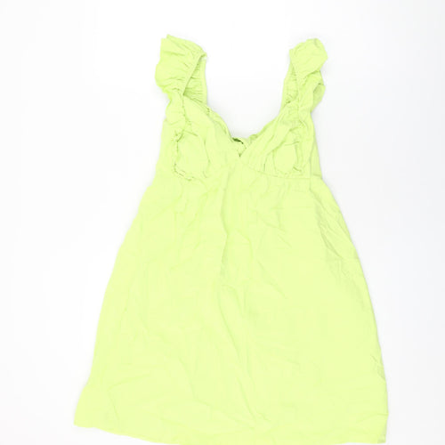 Miss Selfridge Womens Green Cotton Shift Size 10 V-Neck Tie