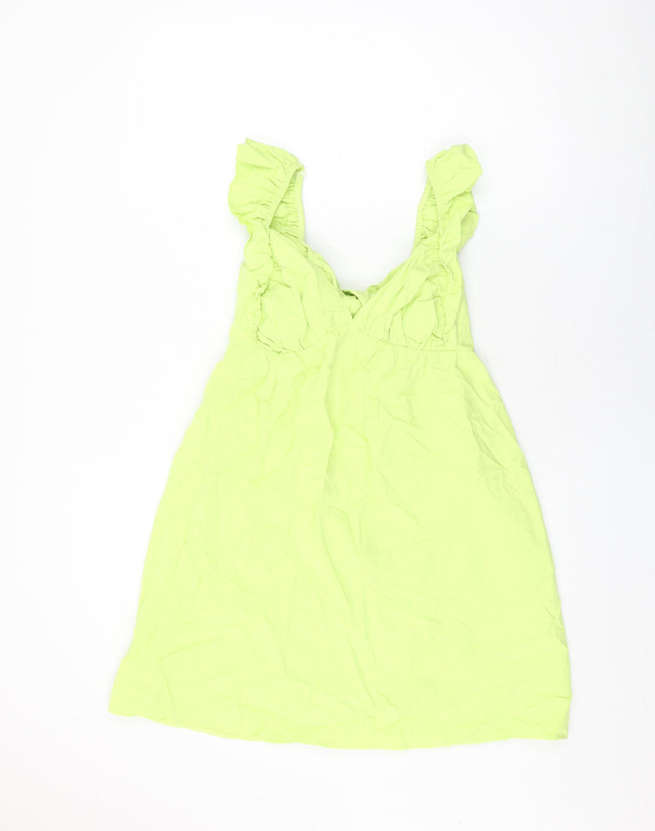 Miss Selfridge Womens Green Cotton Shift Size 10 V-Neck Tie