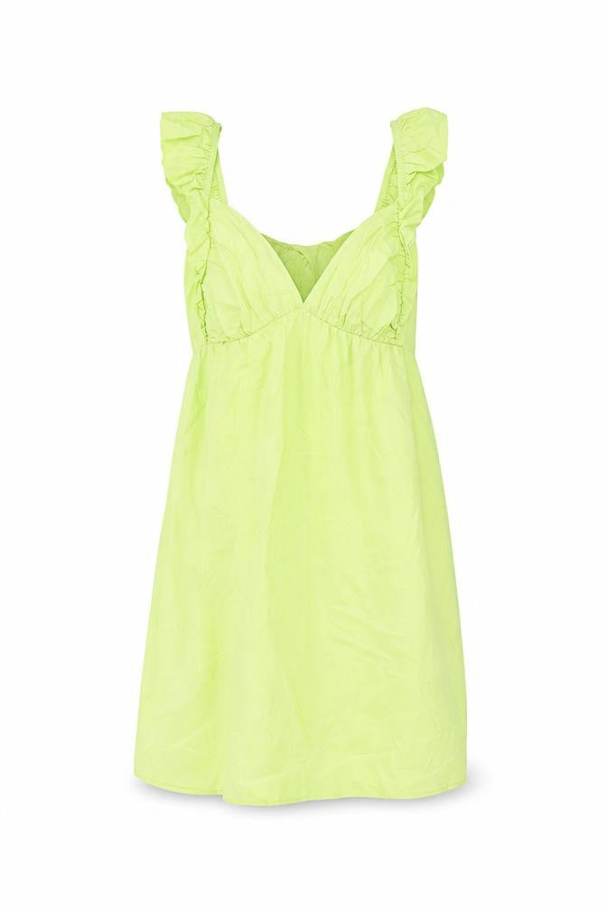 Front view of Miss Selfridge women’s green cotton shift, size UK 10, v-neck tie