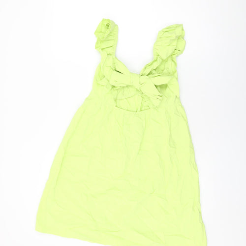 Miss Selfridge Womens Green Cotton Shift Size 10 V-Neck Tie