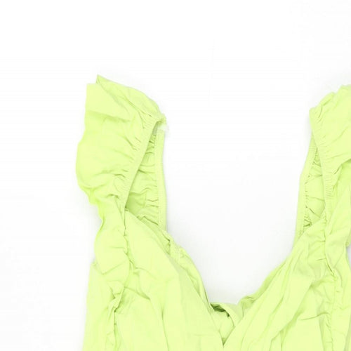 Miss Selfridge Womens Green Cotton Shift Size 10 V-Neck Tie