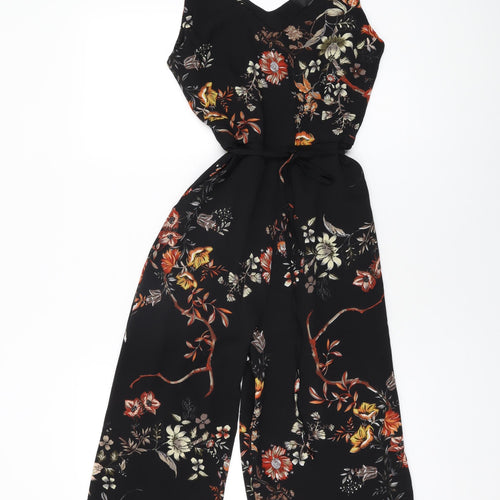 AX Paris Womens Black Floral Polyester Jumpsuit One-Piece Size 8 L22 in Zip