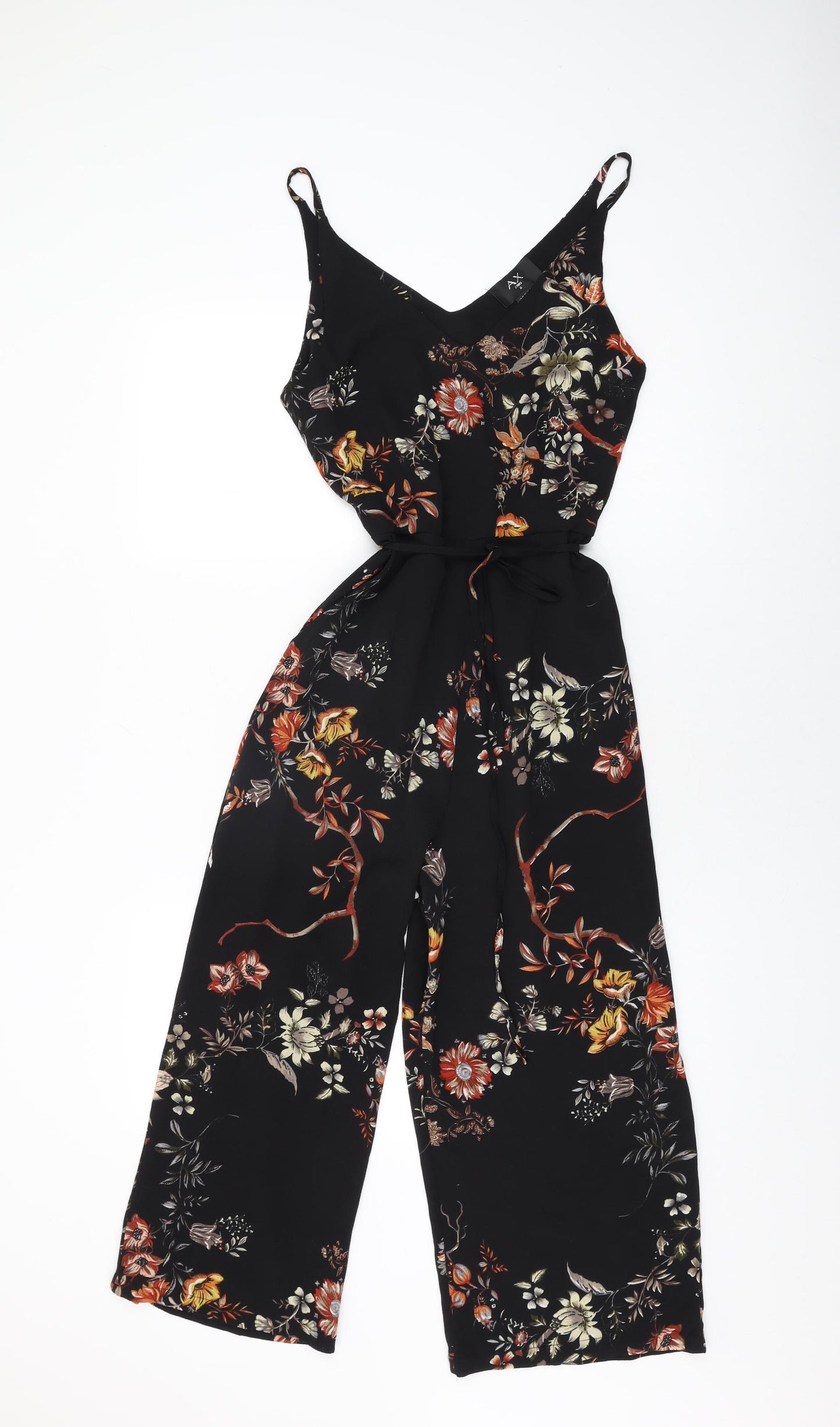 AX Paris Womens Black Floral Polyester Jumpsuit One-Piece Size 8 L22 in Zip