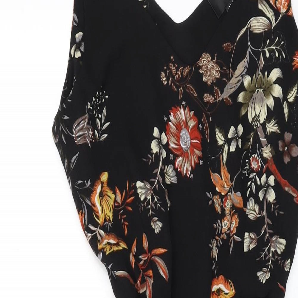 AX Paris Womens Black Floral Polyester Jumpsuit One-Piece Size 8 L22 in Zip