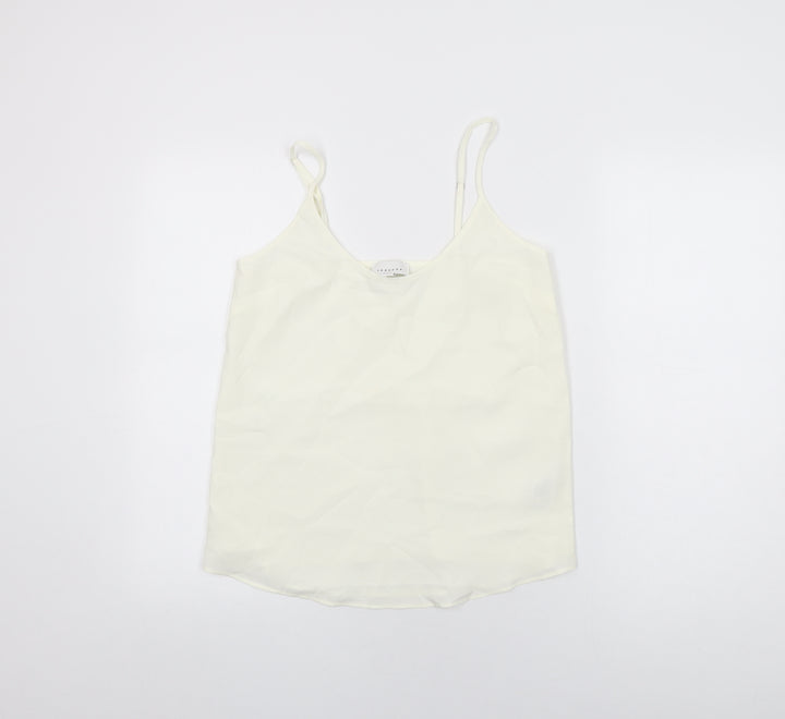 Topshop Womens White Polyester Camisole T-Shirt Size 6 Round Neck
