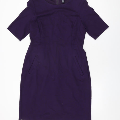 Lands' End Womens Purple Rayon Bodycon Size 14 Round Neck Zip