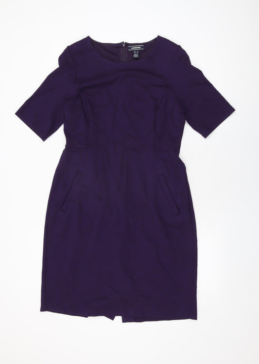 Lands' End Womens Purple Rayon Bodycon Size 14 Round Neck Zip