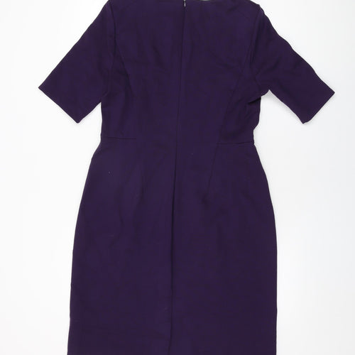 Lands' End Womens Purple Rayon Bodycon Size 14 Round Neck Zip