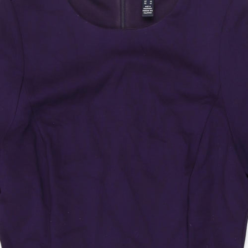 Lands' End Womens Purple Rayon Bodycon Size 14 Round Neck Zip