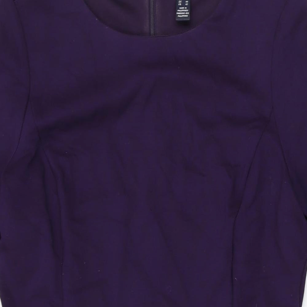 Lands' End Womens Purple Rayon Bodycon Size 14 Round Neck Zip