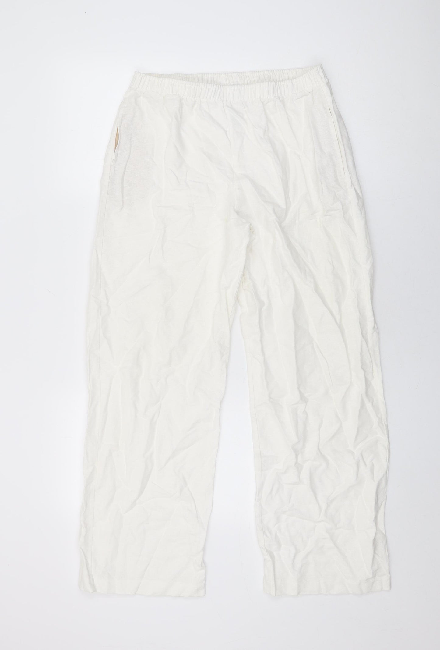 David Nieper Womens White Linen Trousers Size 12 L28 in Regular