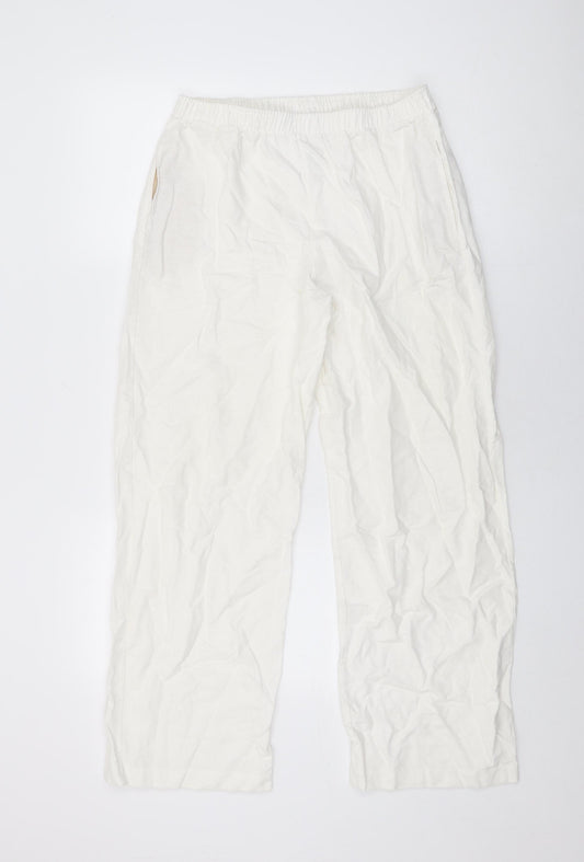 David Nieper Womens White Linen Trousers Size 12 L28 in Regular