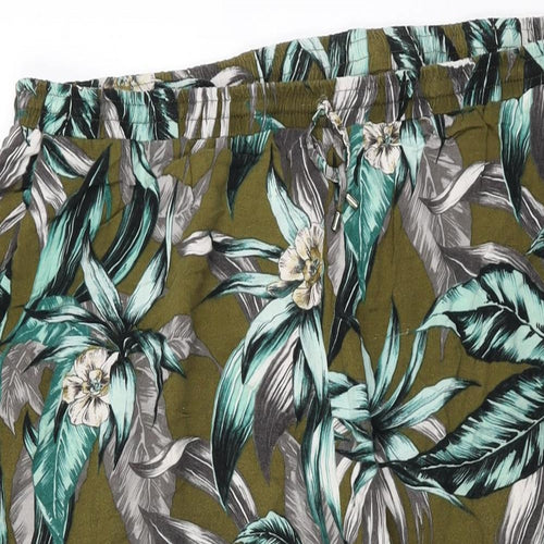 Dorothy Perkins Womens Green Floral Viscose Trousers Size 20 L25 in Regular Drawstring