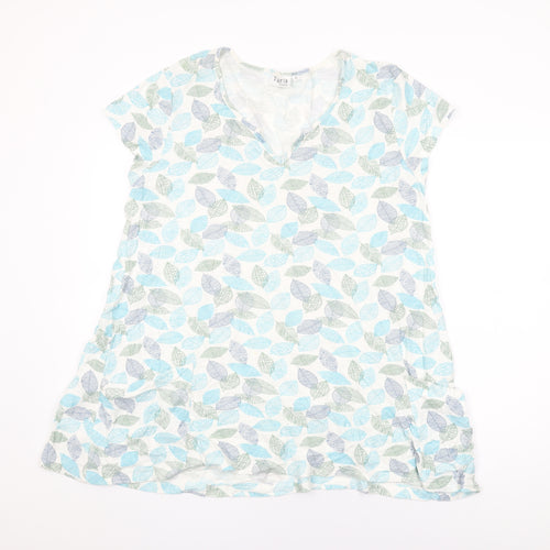 Tara Womens White Geometric Cotton Basic T-Shirt Size 16 V-Neck - Leaf Print
