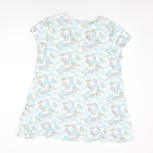 Tara Womens White Geometric Cotton Basic T-Shirt Size 16 V-Neck - Leaf Print