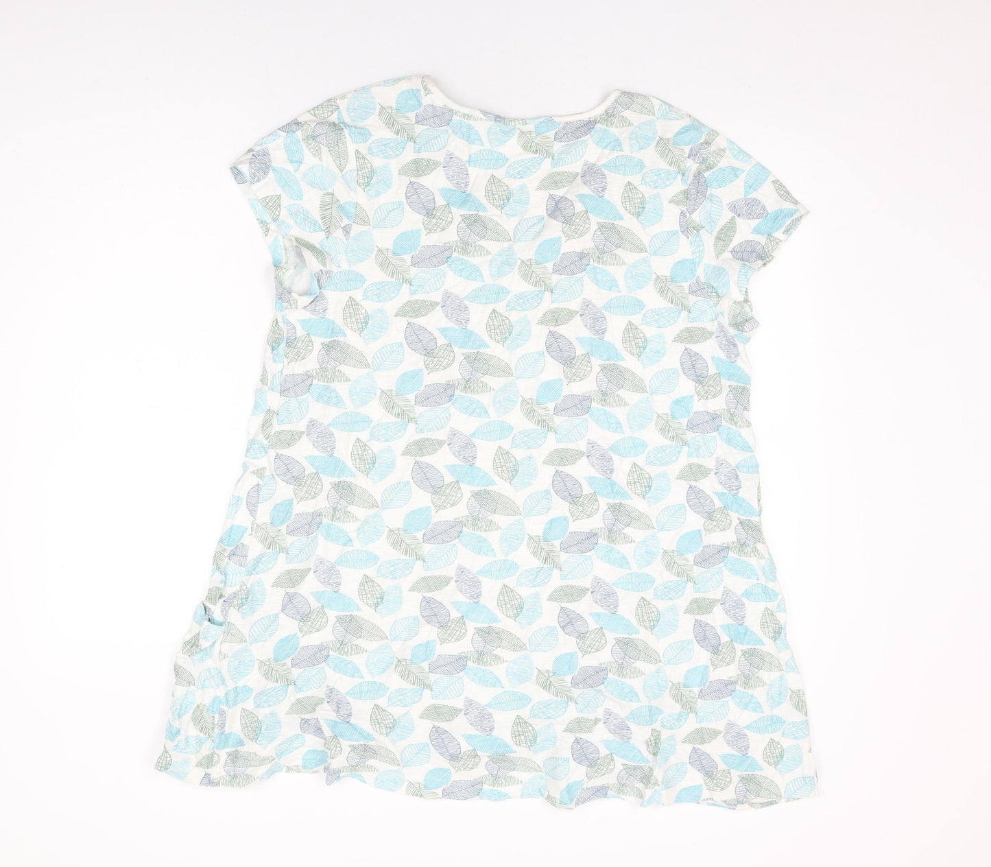Tara Womens White Geometric Cotton Basic T-Shirt Size 16 V-Neck - Leaf Print