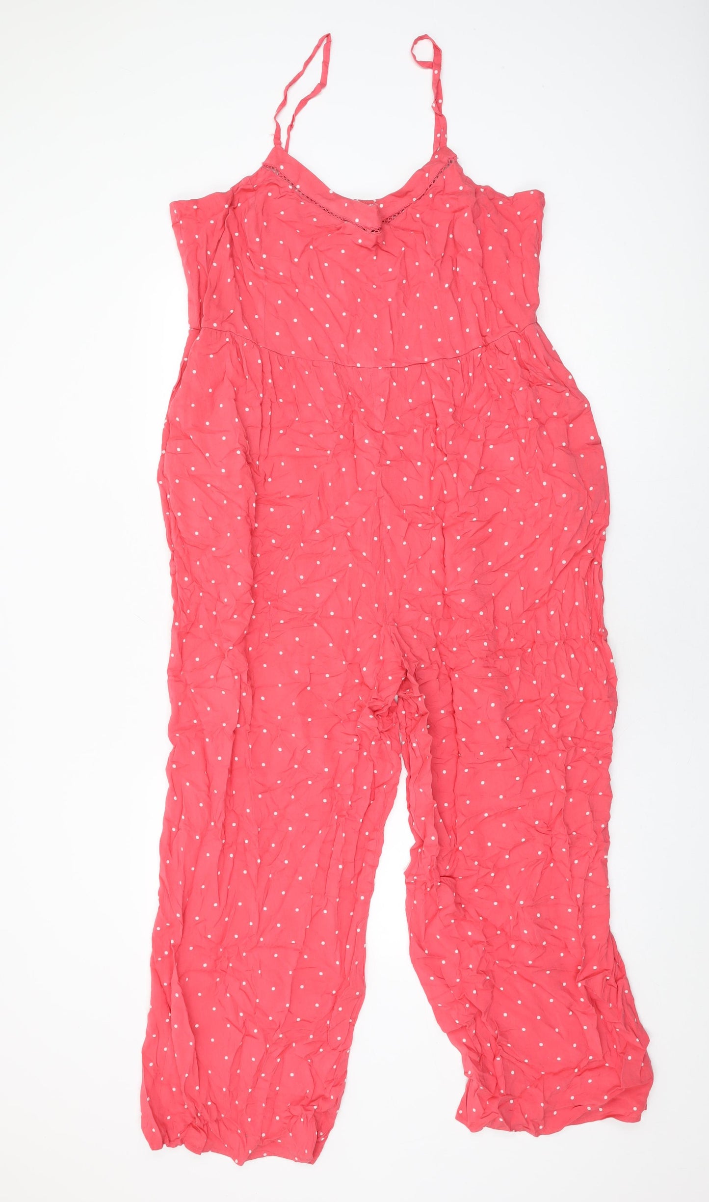 Marks and Spencer Womens Pink Polka Dot Viscose Jumpsuit One-Piece Size 18 L27 in Pullover