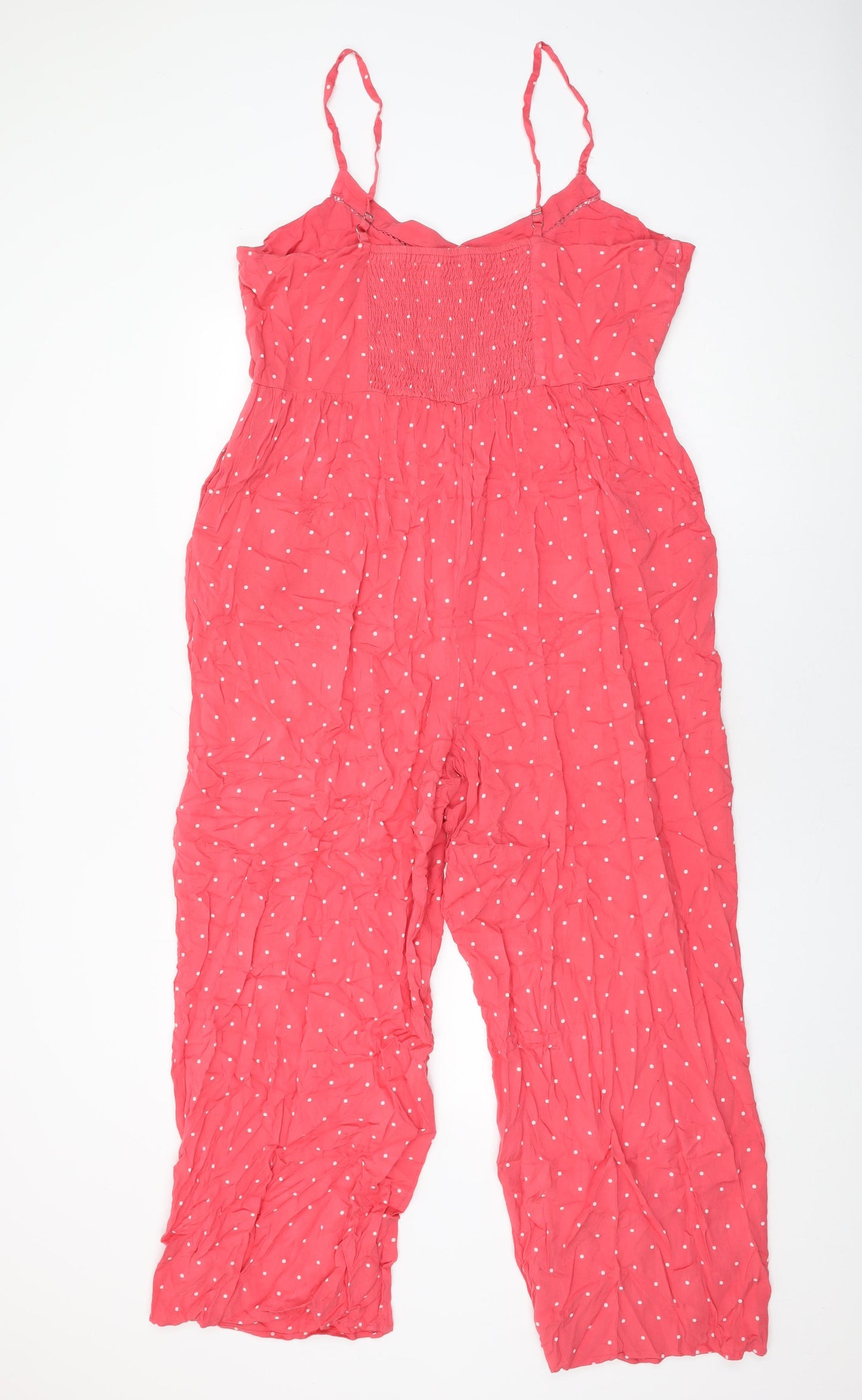 Marks and Spencer Womens Pink Polka Dot Viscose Jumpsuit One-Piece Size 18 L27 in Pullover