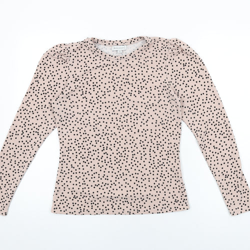 Warehouse Womens Pink Polka Dot Polyester Basic T-Shirt Size 10 Round Neck