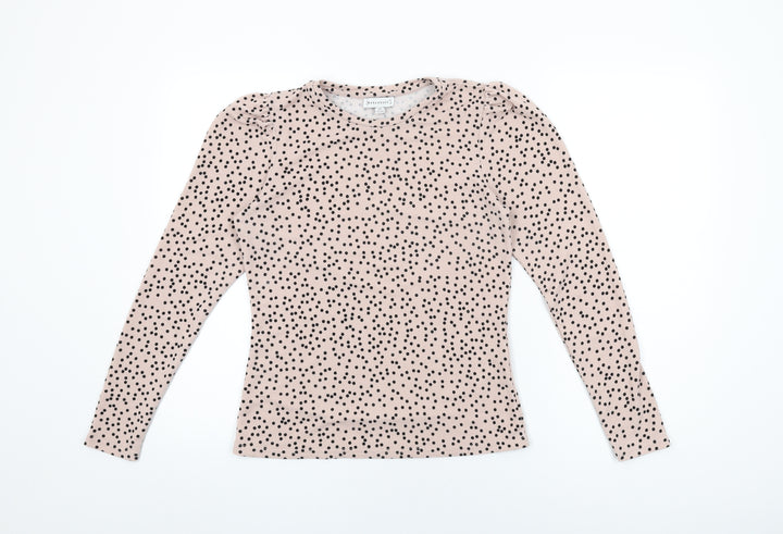 Warehouse Womens Pink Polka Dot Polyester Basic T-Shirt Size 10 Round Neck