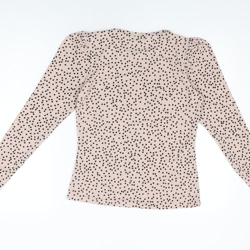 Warehouse Womens Pink Polka Dot Polyester Basic T-Shirt Size 10 Round Neck