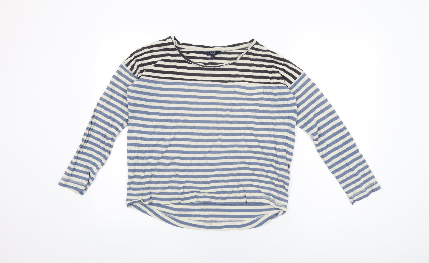 NEXT Womens Blue Striped Cotton Basic T-Shirt Size 8 Round Neck