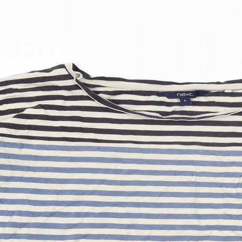 NEXT Womens Blue Striped Cotton Basic T-Shirt Size 8 Round Neck